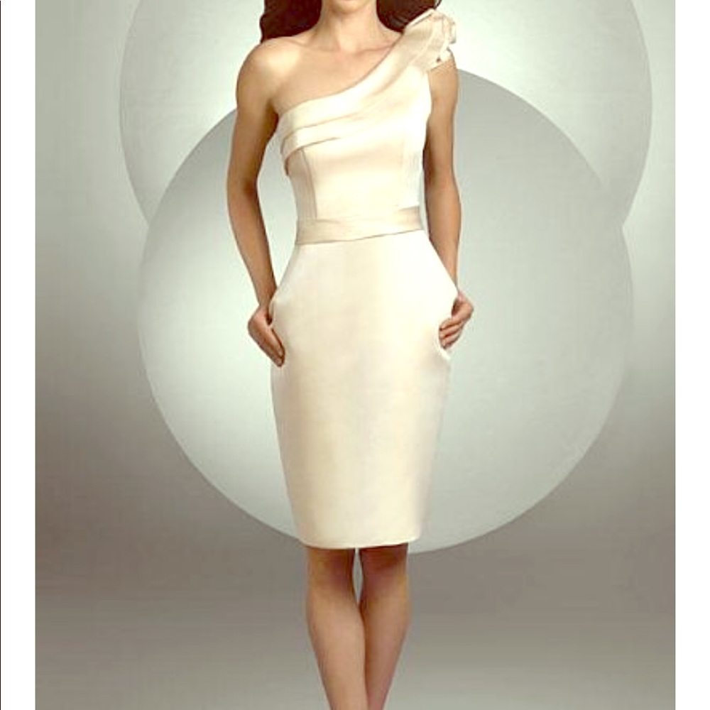 Bari Jay One Shoulder Champagne cocktail dress